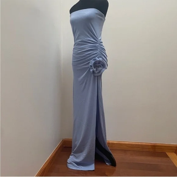 NEW! Delfi Collective- Lana Maxi Dress Sparkly Blue Slit Thigh Strapless Size M